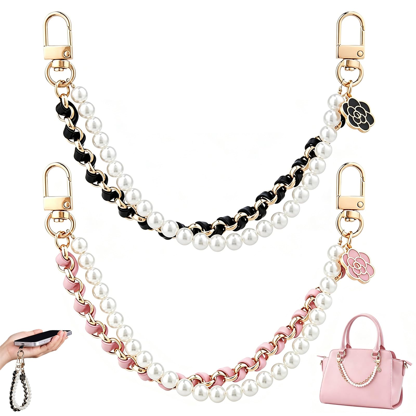 2pcs Mobile Phone Charms Hanging, Can Also be Used as Bag Chain(Pink Black) | Made of Premium Materials. Comfortable to the Touch, Sturdy and Durable. Fashionable Exterior Design.-image-2