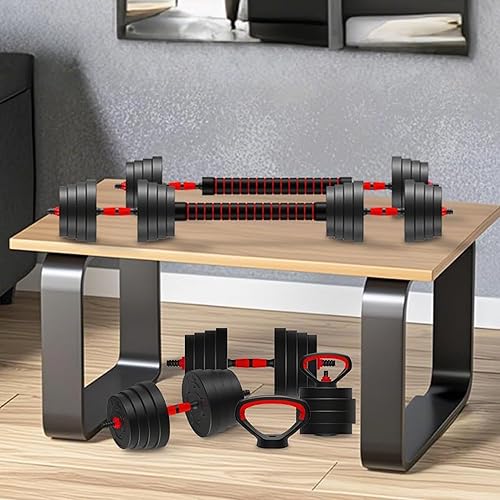 Miniatura 7 de Juego de mancuernas ajustables 4 en 1, utilizadas como mancuernas, pesas rusas, barra de empuje, equipo multifuncional de gimnasio en casa de