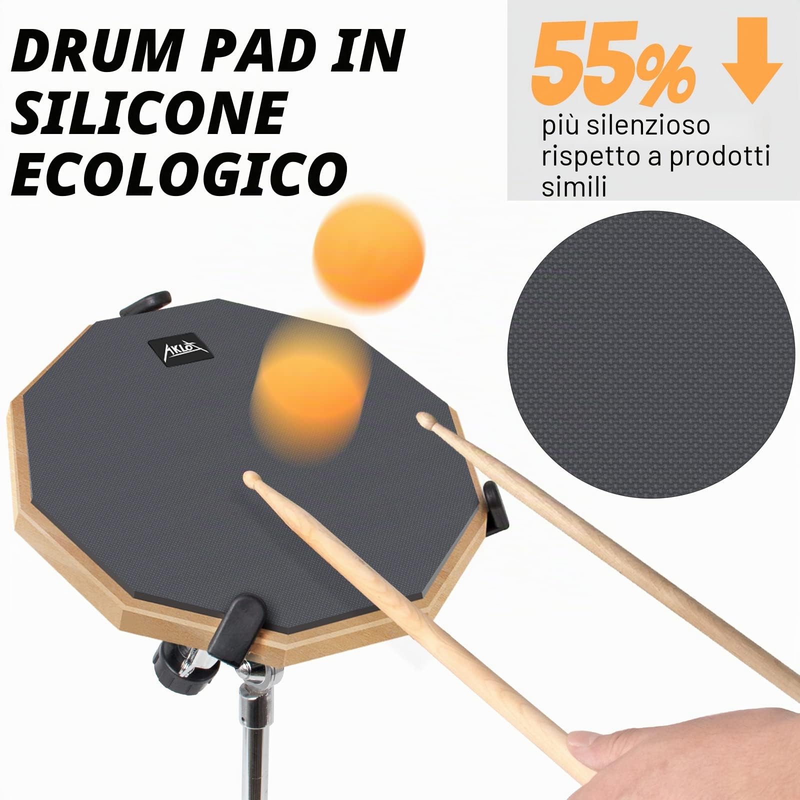 Set tamponi per batteria 12" silicone per bambini adulti con supporto rullante