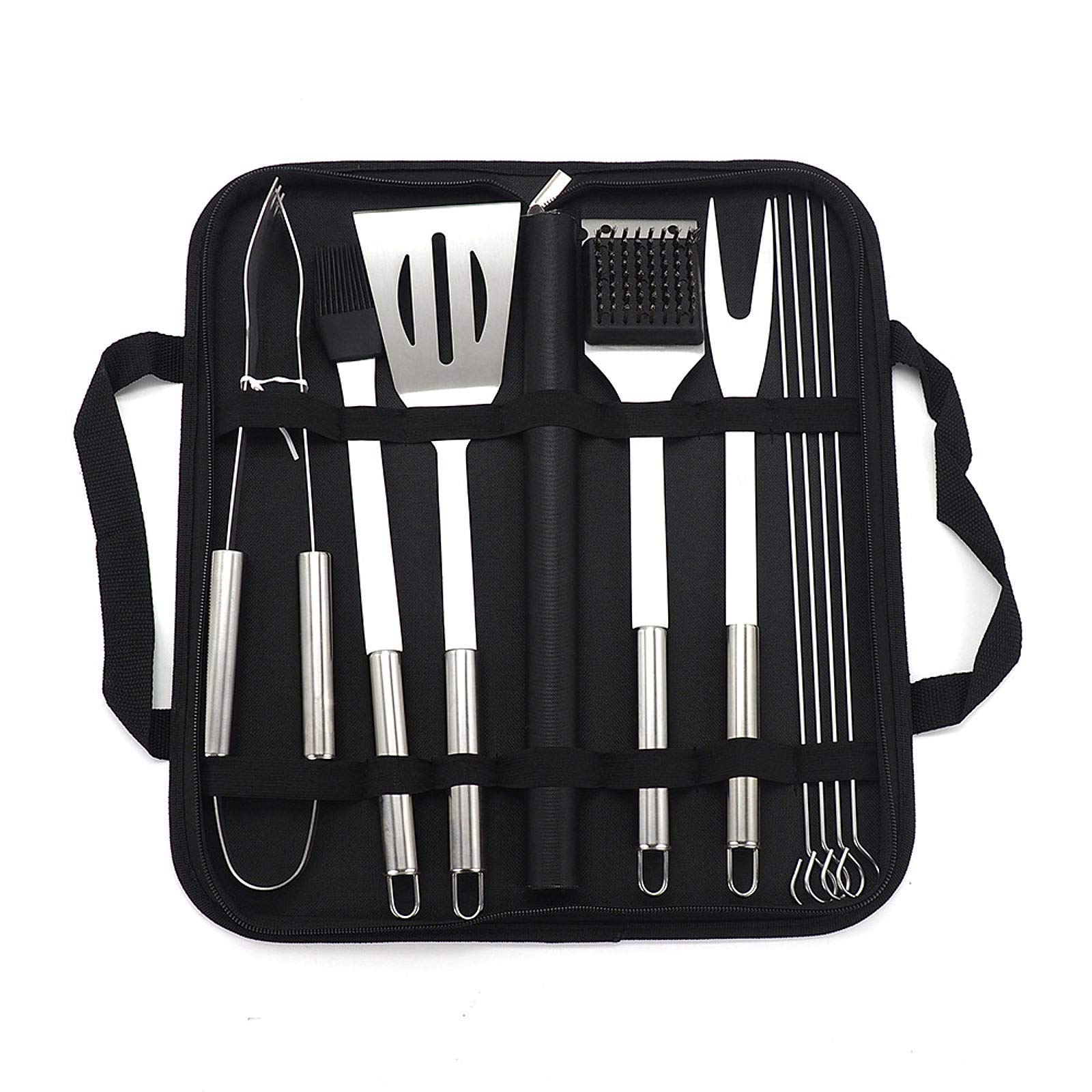 Panduo BBQ Grill Tools Kit BBQ Grill Tools Kit With Storage Bag 6pcs Stainless Steel BBQ Tools Set Barbecue Accessories Set (Color : Silver, Size : 11pcs)