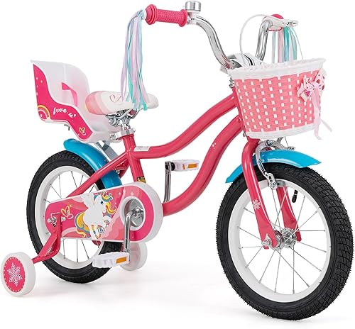 BABY JOY Bicicleta para niños, 12, 14, 16, 18 pulgadas, con ruedas de entrenamiento desmontables, cesta de almacenamiento, asiento ajustable y