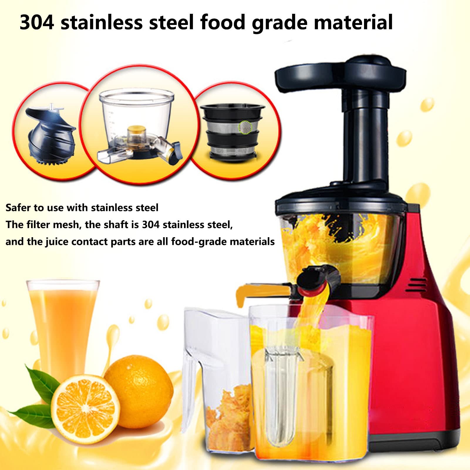 MIIKHI Cold Press Vertical Juicer Machine Slow Masticating Juicer Extractor with Quiet Motor and Reverse Function High Nutrient Fresh Vegetable and Fruit Juice Extractor 45 RPM Easy to Cl, Silver