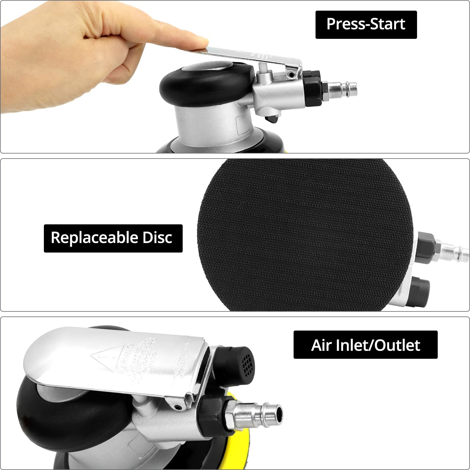 Levigatrice eccentrica ad aria compressa QWORK® 125 mm 12000 giri/min - lucidatrice pneumatica ad alte prestazioni per lucidare, levigare e levigare automobili