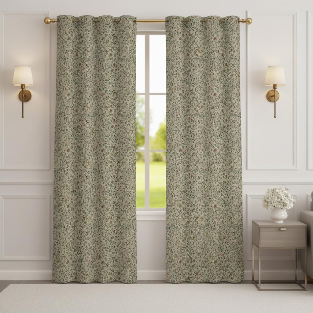 STITCHNEST 'Floréa Series' Premium Satin Room Darkening Curtains 7 Feet Long Set of 2 | Door Curtain 7 x 4 Feet | Blocks