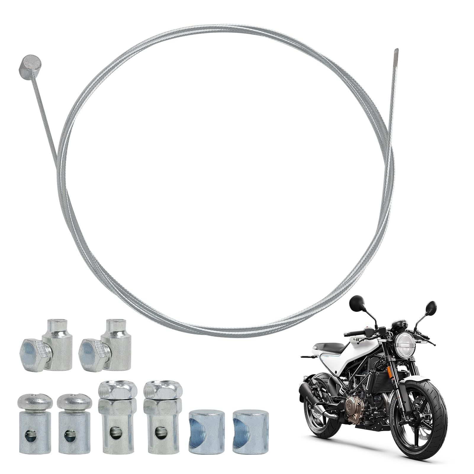 Cavo Frizione Universale per Moto, Kit di Riparazione del Cavo Dell'acceleratore di Emergenza per Moto da 1.3 m Ø1.5 mm, Adatto per Scooter, Quad, Ciclomotori, Biciclette
