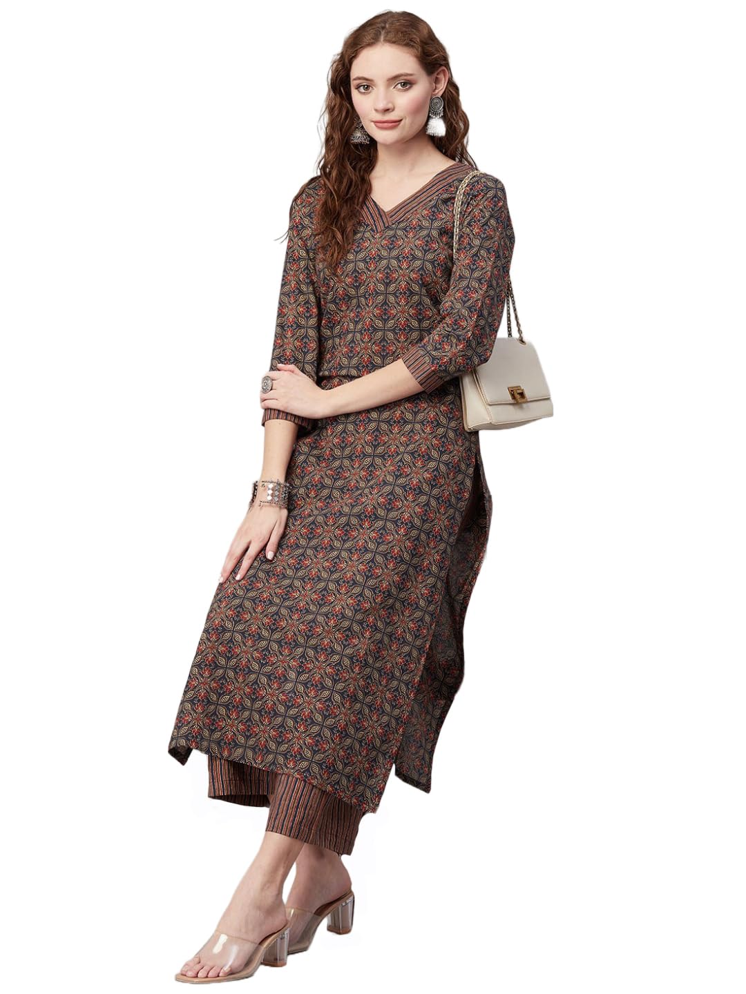 GoSriKi Women's Cotton Blend Kurta with Pant