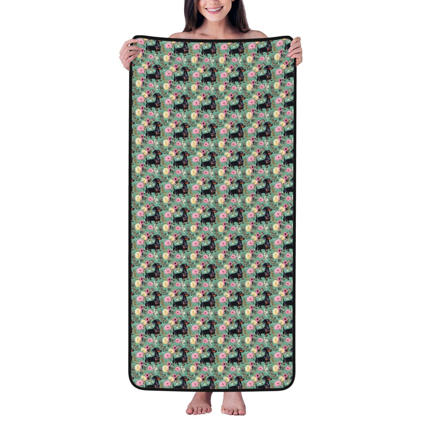 JBJGKHLP Dachshund Florals Print Women Men Couples Coral Velvet Bath Towel Ultra-Soft For Home Bathroom Travel