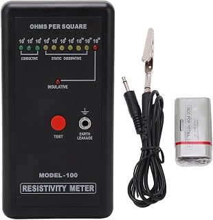 plplaaoo Portable Handheld Surface Resistivity Meter Tester - Auto Range LED Static Detector for Antistatic Coatings Fabrics, Humidity 5-90% RH