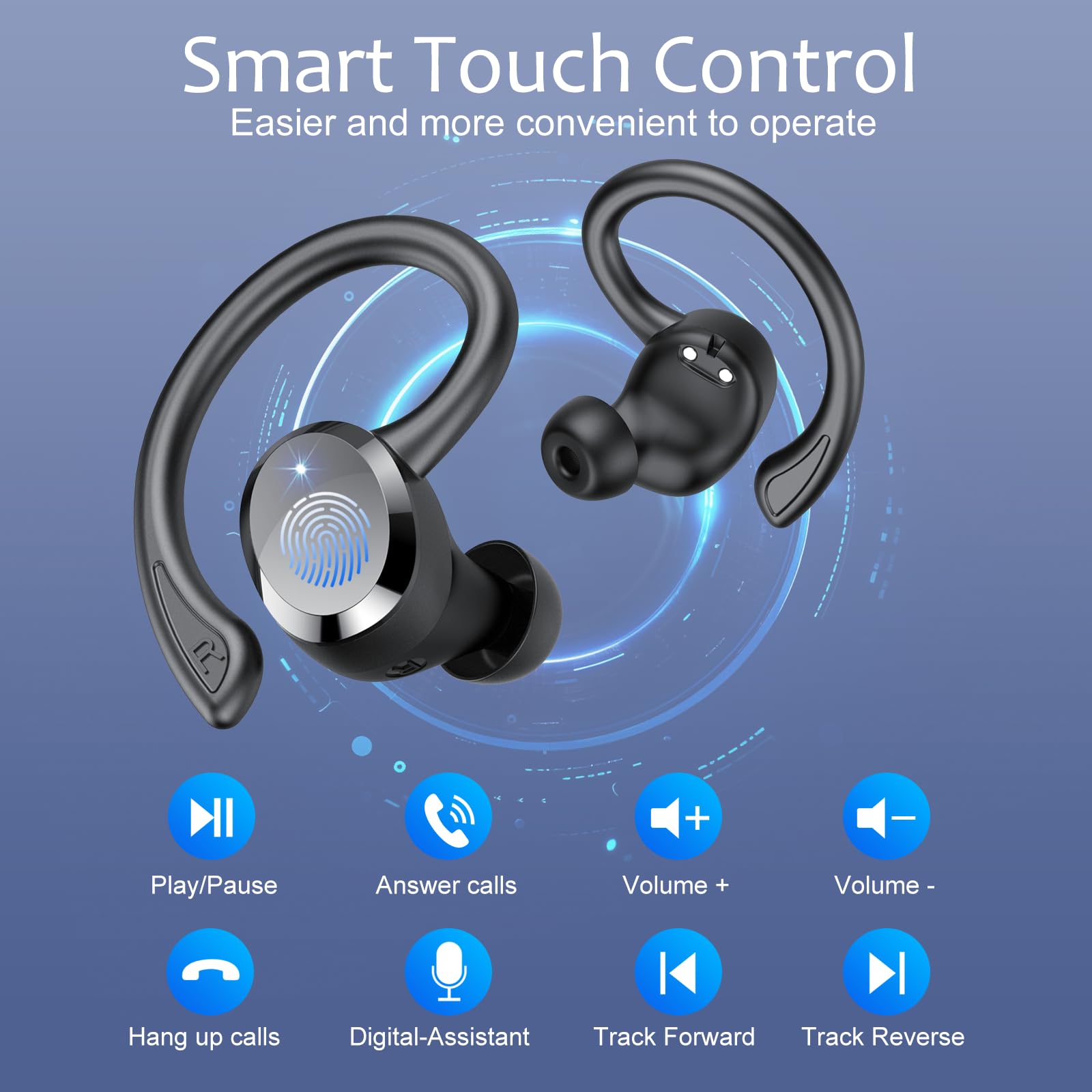 Bluetooth Kopfhörer Sport, Kopfhörer Kabellos Bluetooth 5.4 mit 4 ENC Noise Cancelling Mic, 68Std Hi-Fi Stereo Tiefer Bass Wireless Earbuds, LED-Anzeige, IP7 Wasserdicht Ohrhörer mit Ohrhaken