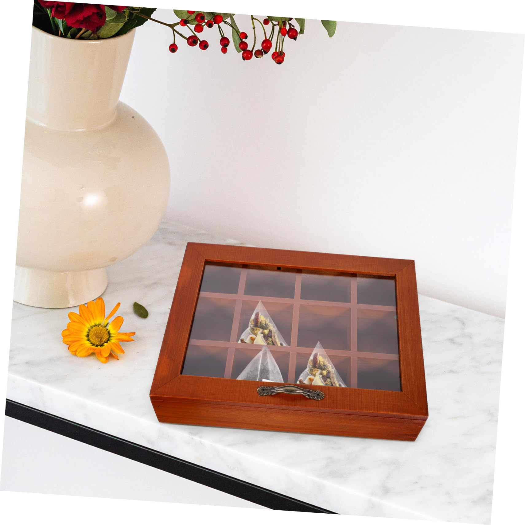 Teeaufbewahrungsbox und Tragbarem Design Eleganter Teebeutel Organizer mit 12 Fächern Transparentem Deckel für Küche und Wohnraum