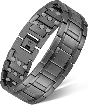 Feraco 3X Magnetic Bracelets for Men Titanium Steel Magnetic Bracelet with 3 Rows Magnets Gray