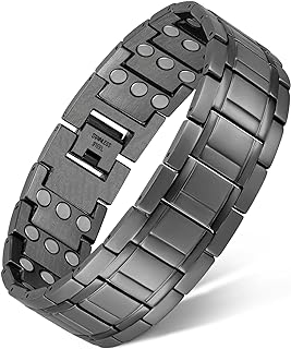 Feraco 3X Magnetic Bracelets for Men Titanium Steel Magnetic Bracelet with 3 Rows Magnets (Gray)