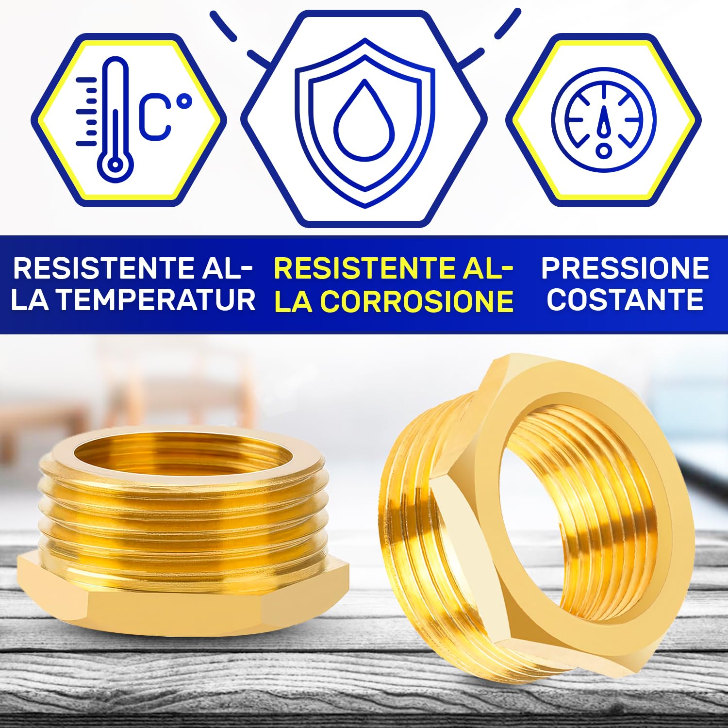 Riduttore Filettato Da 3/4 A 1/2 Pollice In Ottone Con Guarnizione - Adattatore Per Tubi E Rubinetti