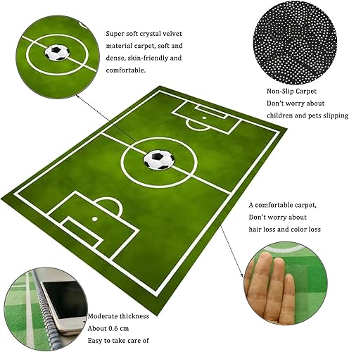 Miniatura 3 de Alfombra de fútbol infantil para dormitorio de niños, alfombra de área de juegos para habitaciones de niños, alfombra de baloncesto antideslizante