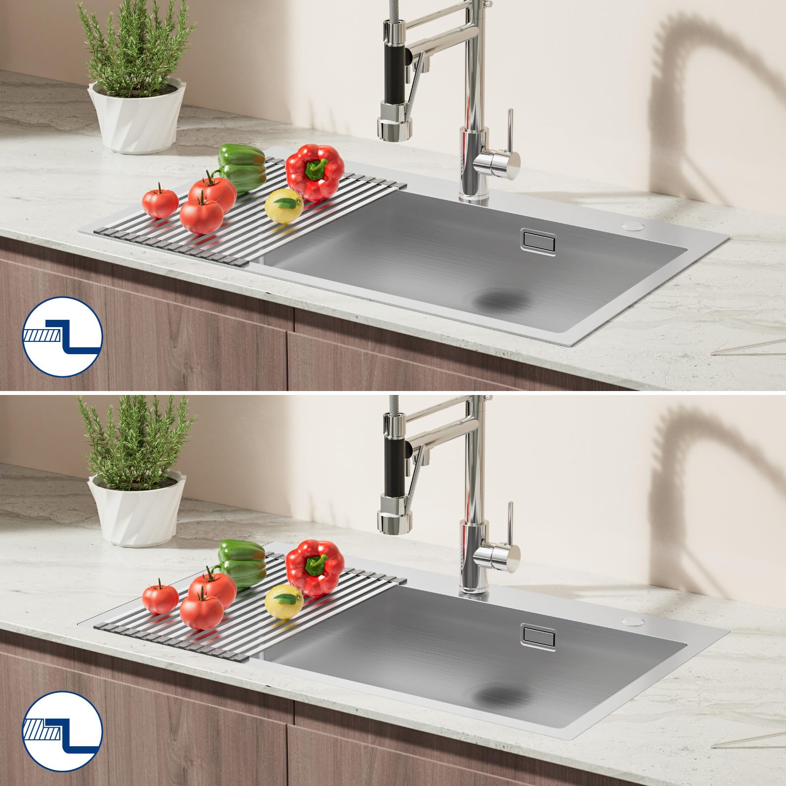 Auralum Lavandino Cucina 75 x 45 cm, Lavello Cucina 1 Vasca con Gocciolatoio, Lavabo Cucina Acciaio Inox da Appoggio con Troppopieno, Sifone e Set di Drenaggio