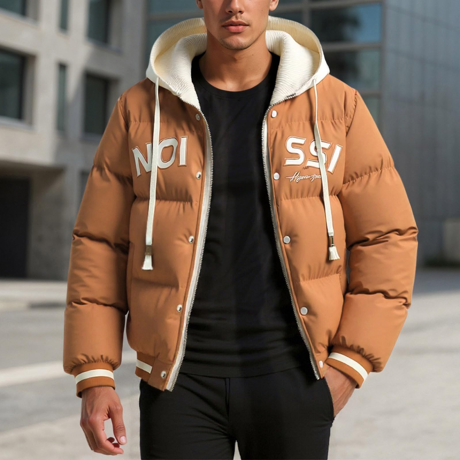 Générique 2027 - Veste d'hiver à capuche, résistante et isolée, pour temps froid, coupe-vent, pour activités de plein air, sport, décontracté