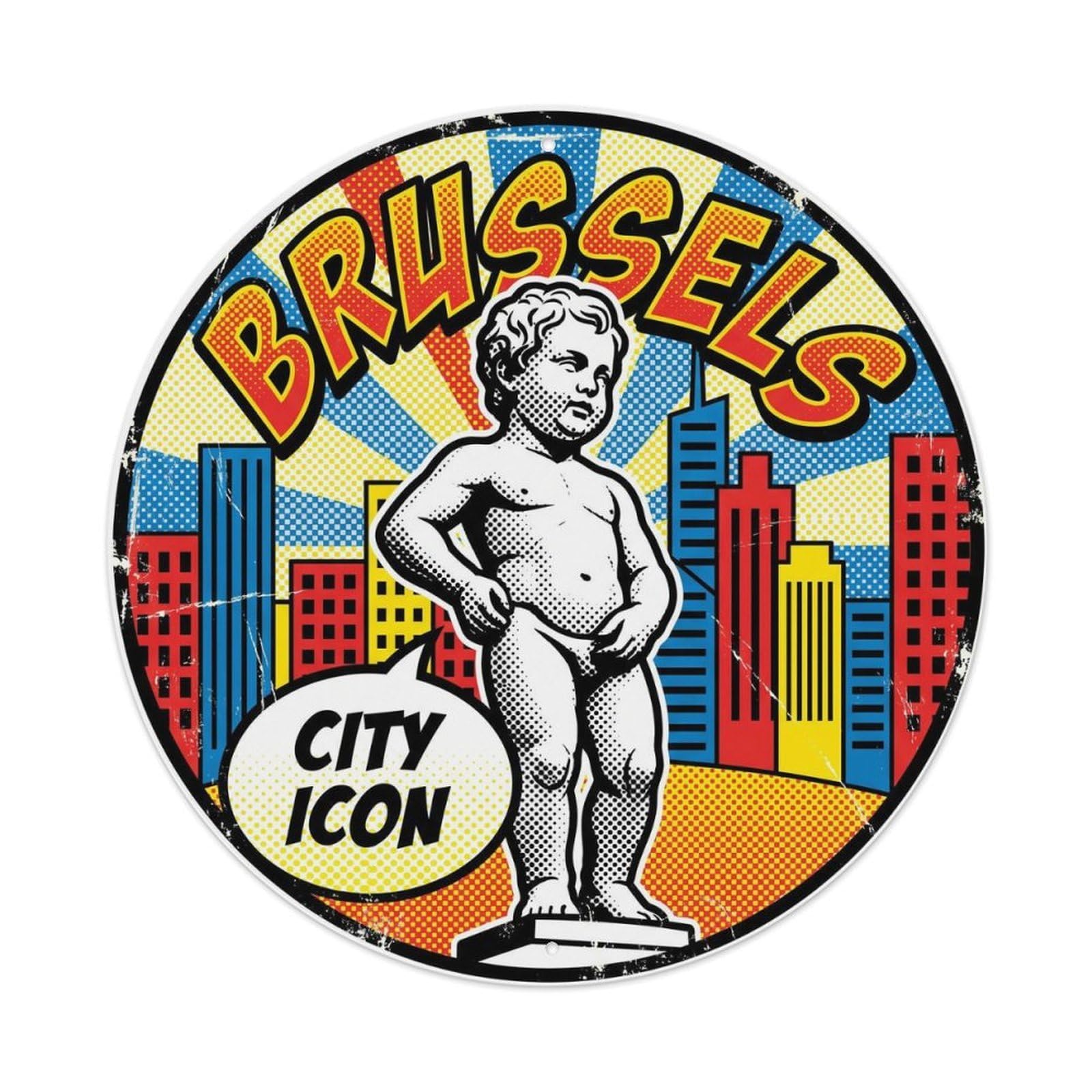 Vintage Travel Boy Brussels Metal Tin Sign