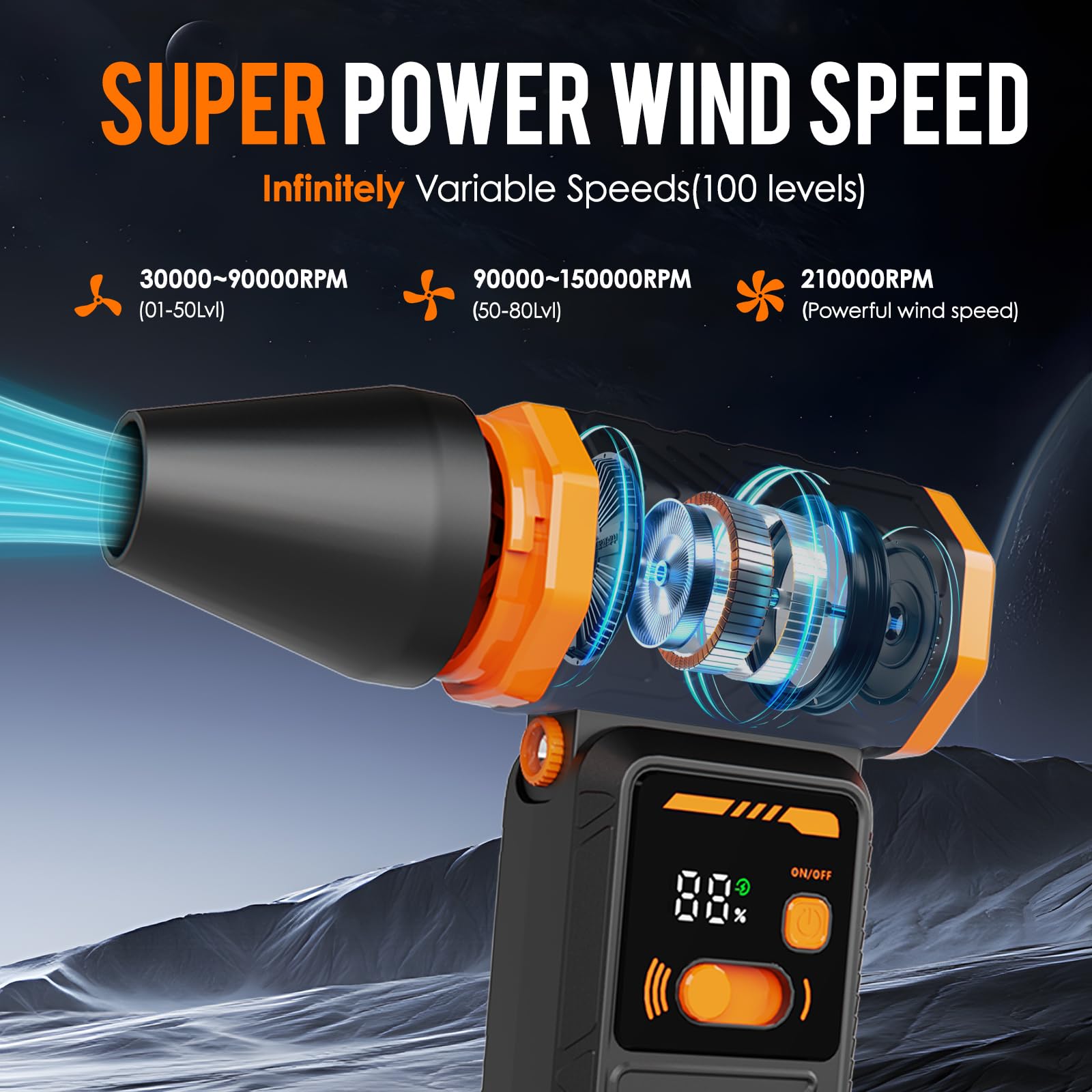 Plumero de Aire Eléctrico Inalámbrico de 210000 rpm, Mini Soplador de Polvo Potente con Luz LED, 100 Velocidades Ajustables, 8000mAh para Computadora, Teclado, Casa