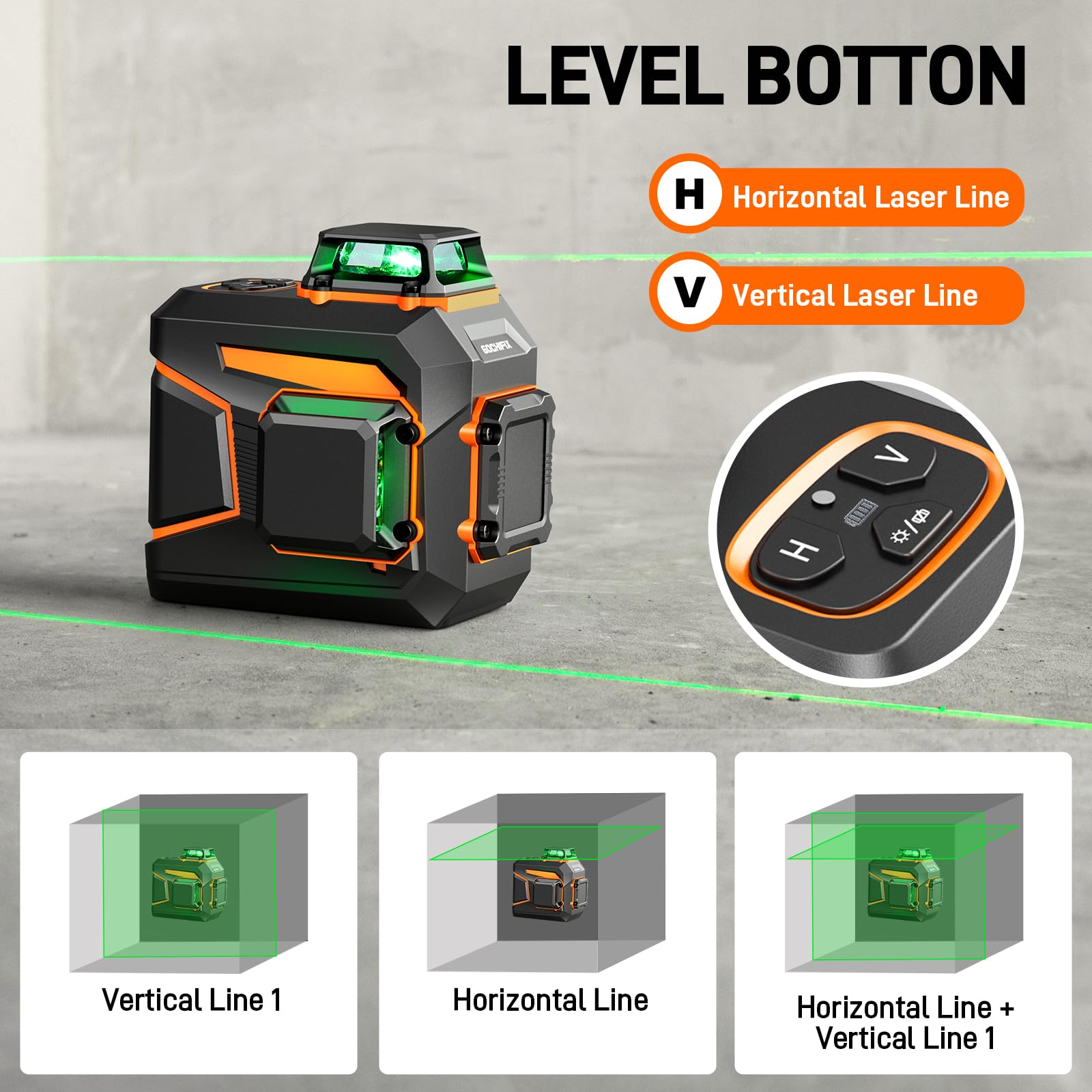 GOCHIFIX Nivel Láser Autonivelante Líne Verde Herramienta De Nivel Láser Receptor Soporte De Succión De Pared Láser De Línea De 100 Pies Para Colgar Cuadros Batería Recargable Al Aire Libre, 2x360, 2D