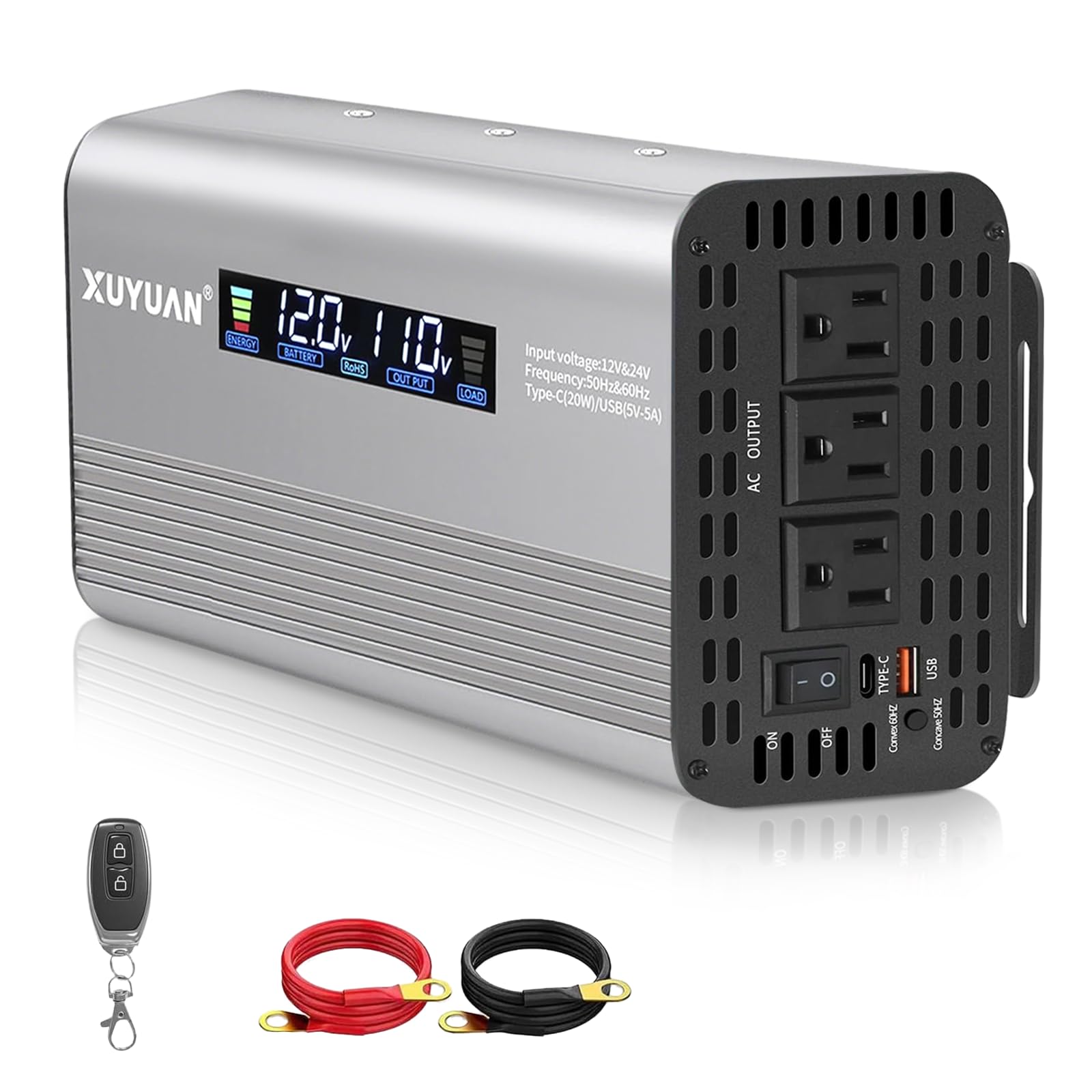 1500W (3000W Peak) Pure Sine Wave Inverter, 12V/24V Auto Detection, 50/60Hz Switchable, LCD Display, Type C, Quiet Design, Remote Control, Protection Against-picture-22