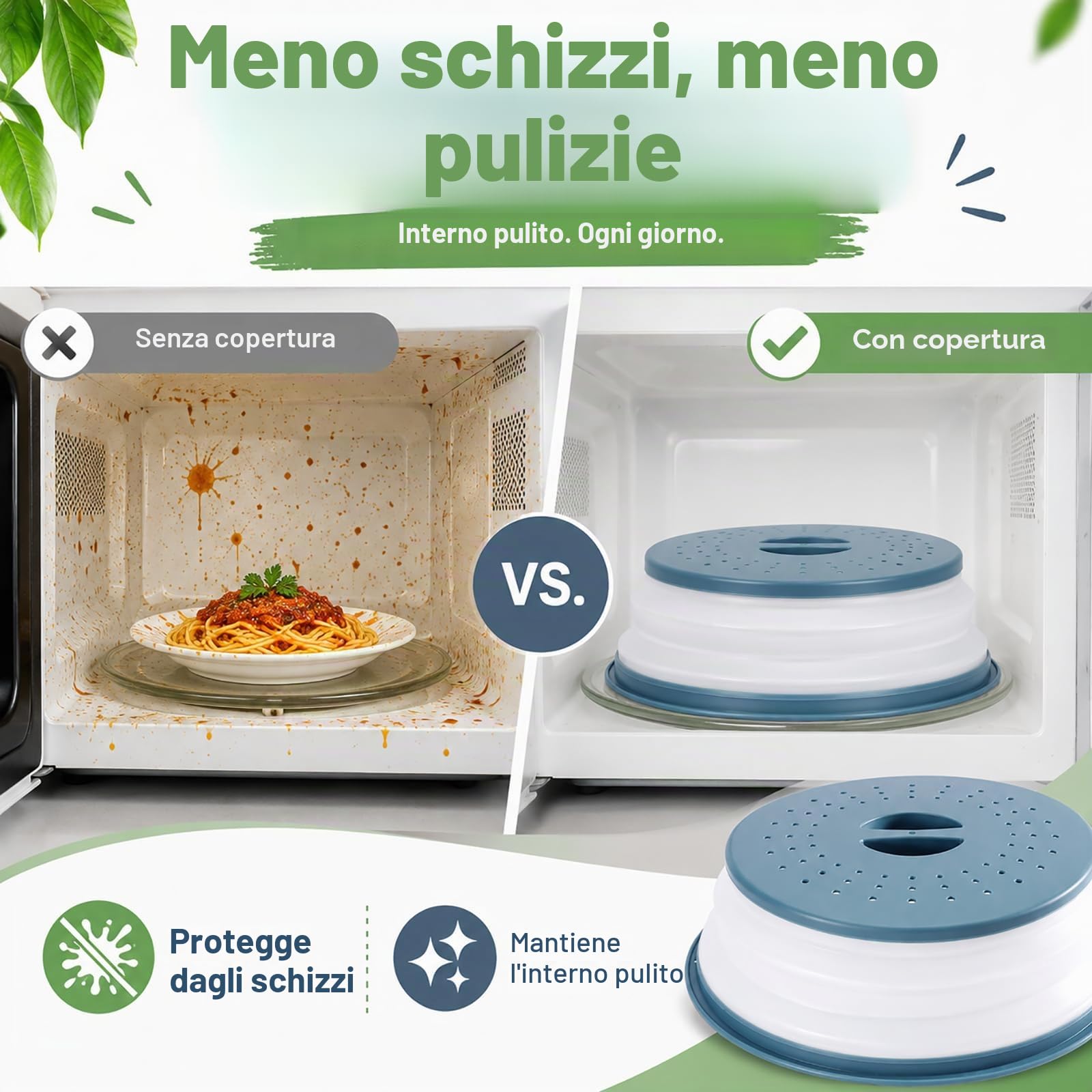 2 Pezzi Pieghevole Coperchio Microonde, Coperchio per Microonde, Coperchio Pieghevole Antischizzi, Coperchio Piatto Microonde, Con Manico Copertura per Microonde Pieghevole, per Frutta (Grigio, Blu)
