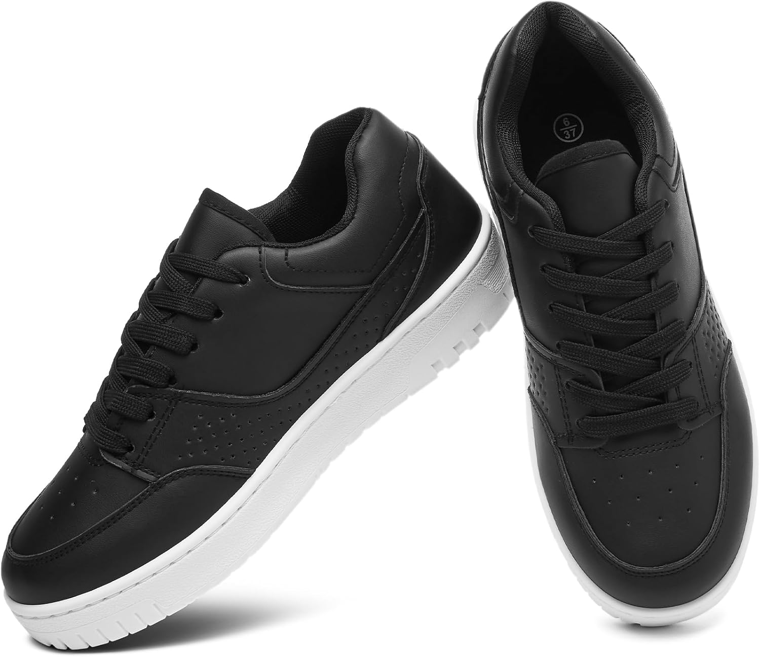 Eydram Womens Sneakers White Leather Tennis Shoes with Memory Foam Insole Low Top Platform Shoes for Women Lace Up Casual Sneakers