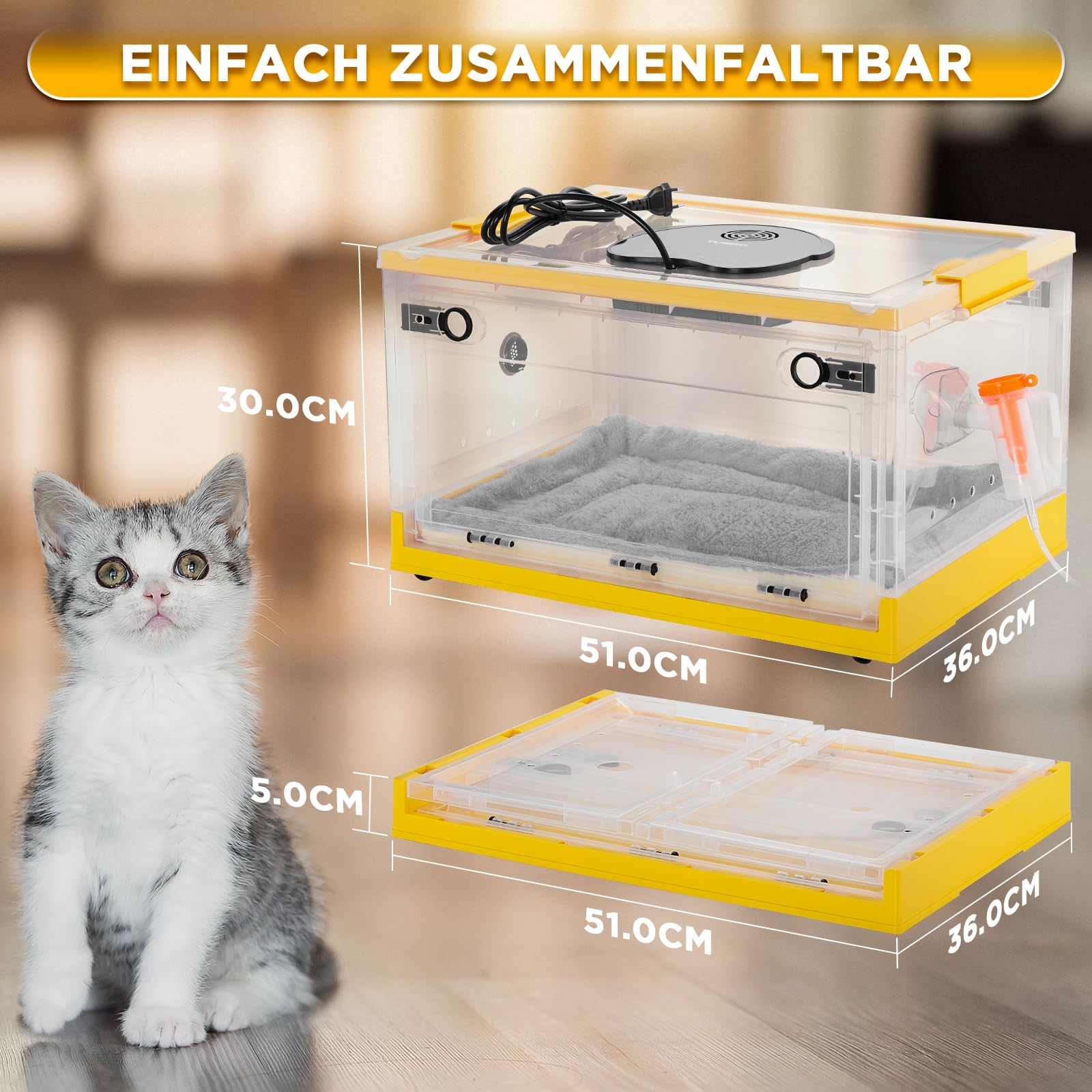 TURBRO 55L Brutkasten Inkubator für Welpen Kätzchen mit Heizungs Gebläsesteuerung LED Panel Temperatur Feuchtigkeitsüberwachung