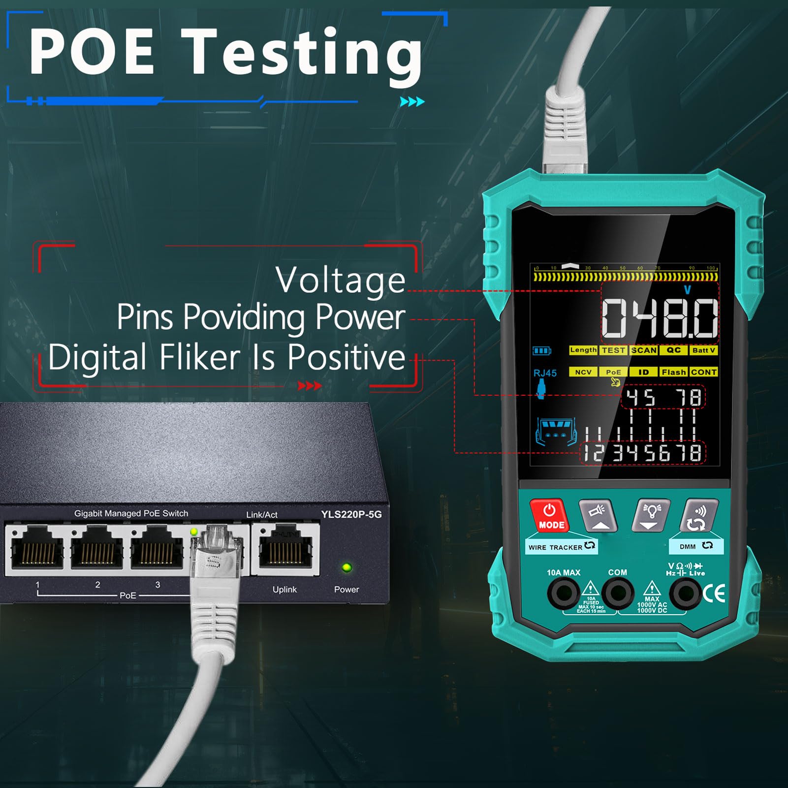 Zerodis Tester per Cavi di Rete RJ45, Multimetro Integrato per Test Ethernet, Misurazione della Lunghezza Fino a 400 M, Ideale per Tecnici e Ingegneri di Rete