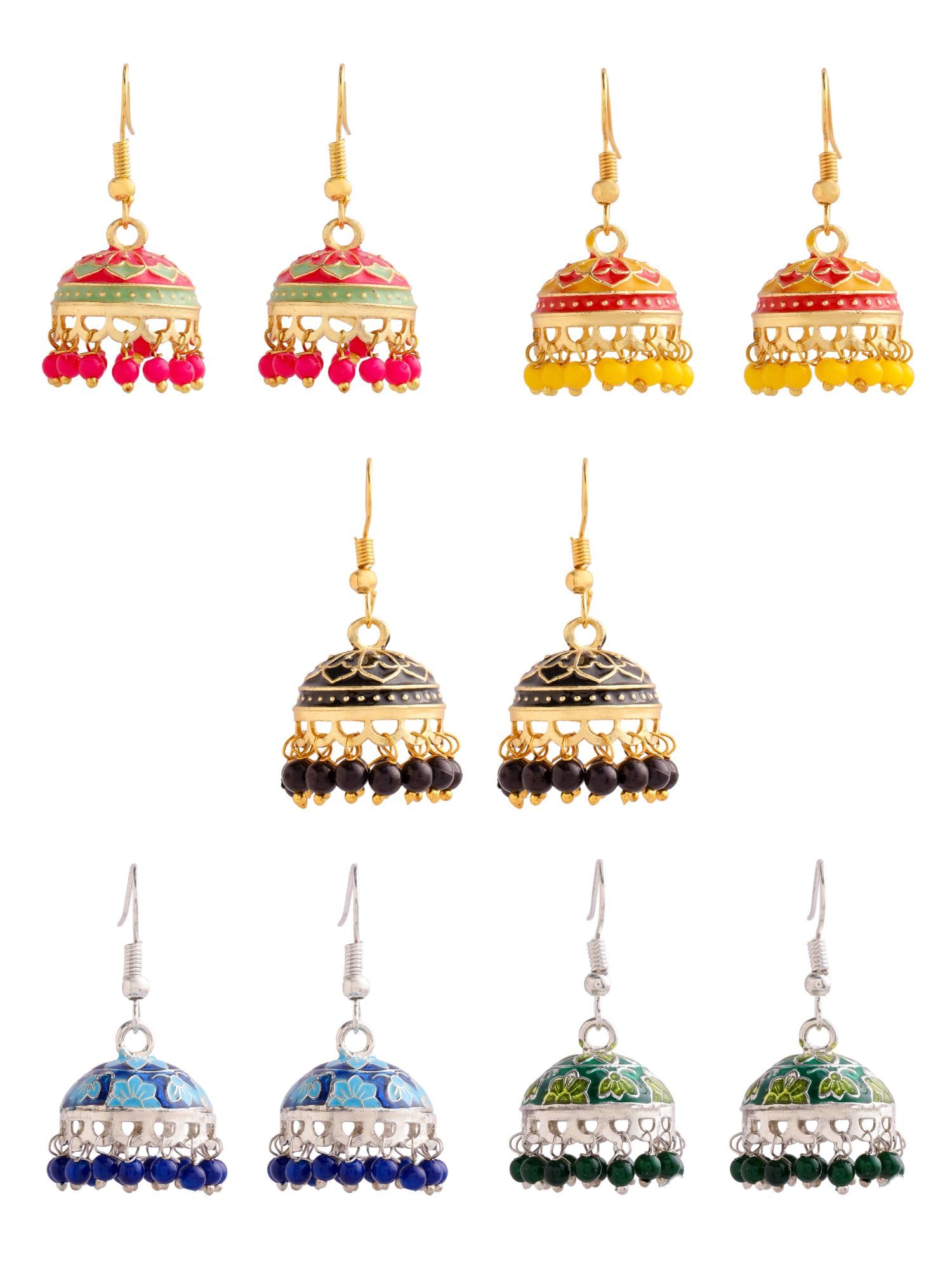 qiroko Gulnaar Collection | Jhumka For Women Ethnic Meenakari Traditional Enamel Pearl Jhumki Earrings Set For Women And Girls | Multi-Colour | Anniversary Birthday Gifts-picture-35