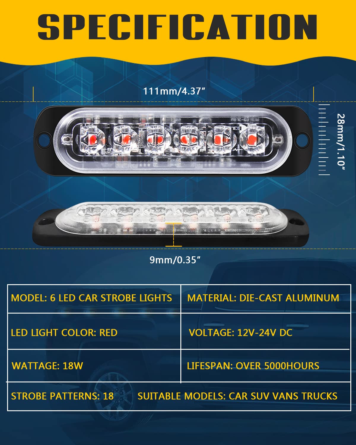 DEFVNSY - Confezione da 4 - Indicatore laterale rosso 6 LED 12V-24V DC Indicatore di direzione laterale per camion per auto Indicatore luminoso Barra di ingombro Luci stroboscopiche per rimorchio