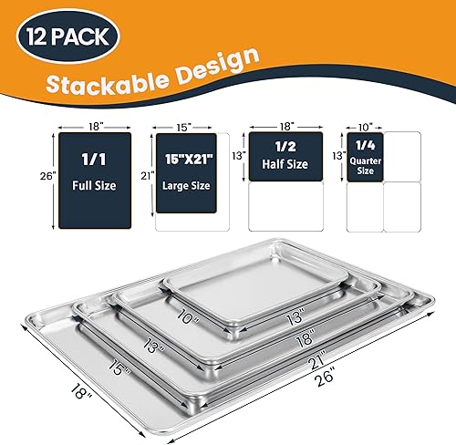Miniatura 5 de Paquete de 12 bandejas para hornear de tamaño medio, bandeja de aluminio comercial para galletas, duradera y antiadherente, 18 x 13 pulgadas