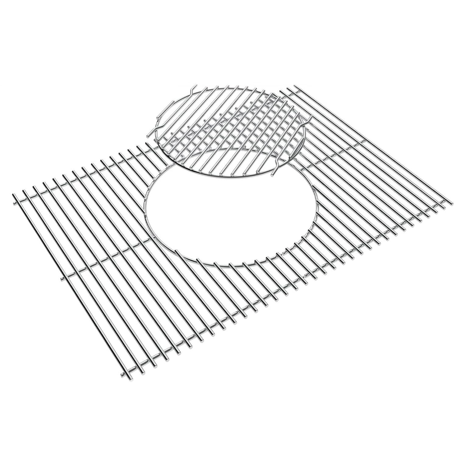 WELL GRILL Ruszt do grillowania ze stali nierdzewnej, 44,5 cm, z okrągłymi, wbudowanymi akcesoriami do Weber Spirit I & II E/S 310 320 330, Spirit 700, Genesis 1000-3500, Weber Gourmet BBQ Ruszt