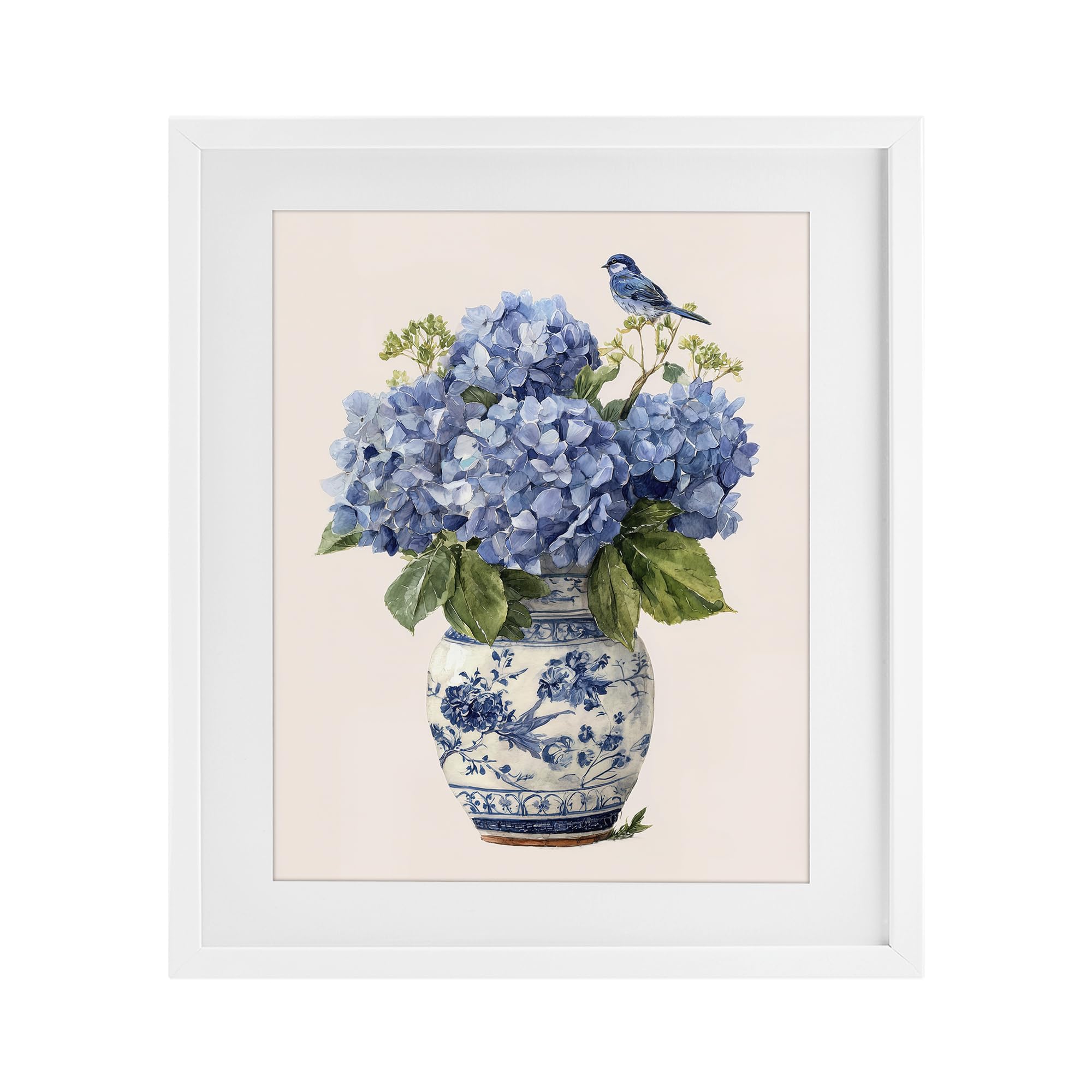 Stupell Industries Songbird Perched On Hydrangeas 'Songbird Perched On Hydrangeas', Framed Print Under Glass, White, 17 X 21 Inches, Easy To Hang And Sturdy, Made In Usa, By Imagine It Images