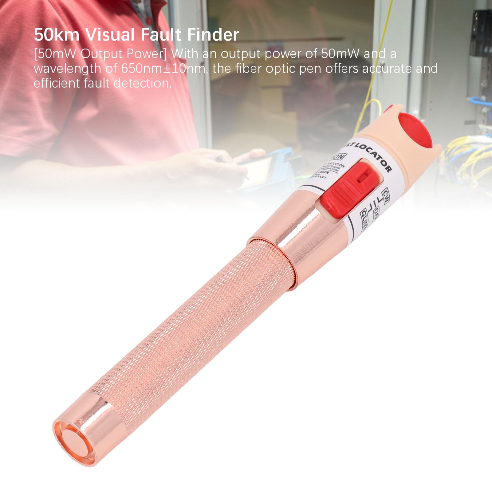 Stylo de Localisation Visuelle des Défauts, Testeur de Câble à Fibre Optique à Lumière Rouge VFL 50 MW 50 Km, Longueur D'onde 650 Nm ± 10 Nm, Détecteur Visuel Universel de