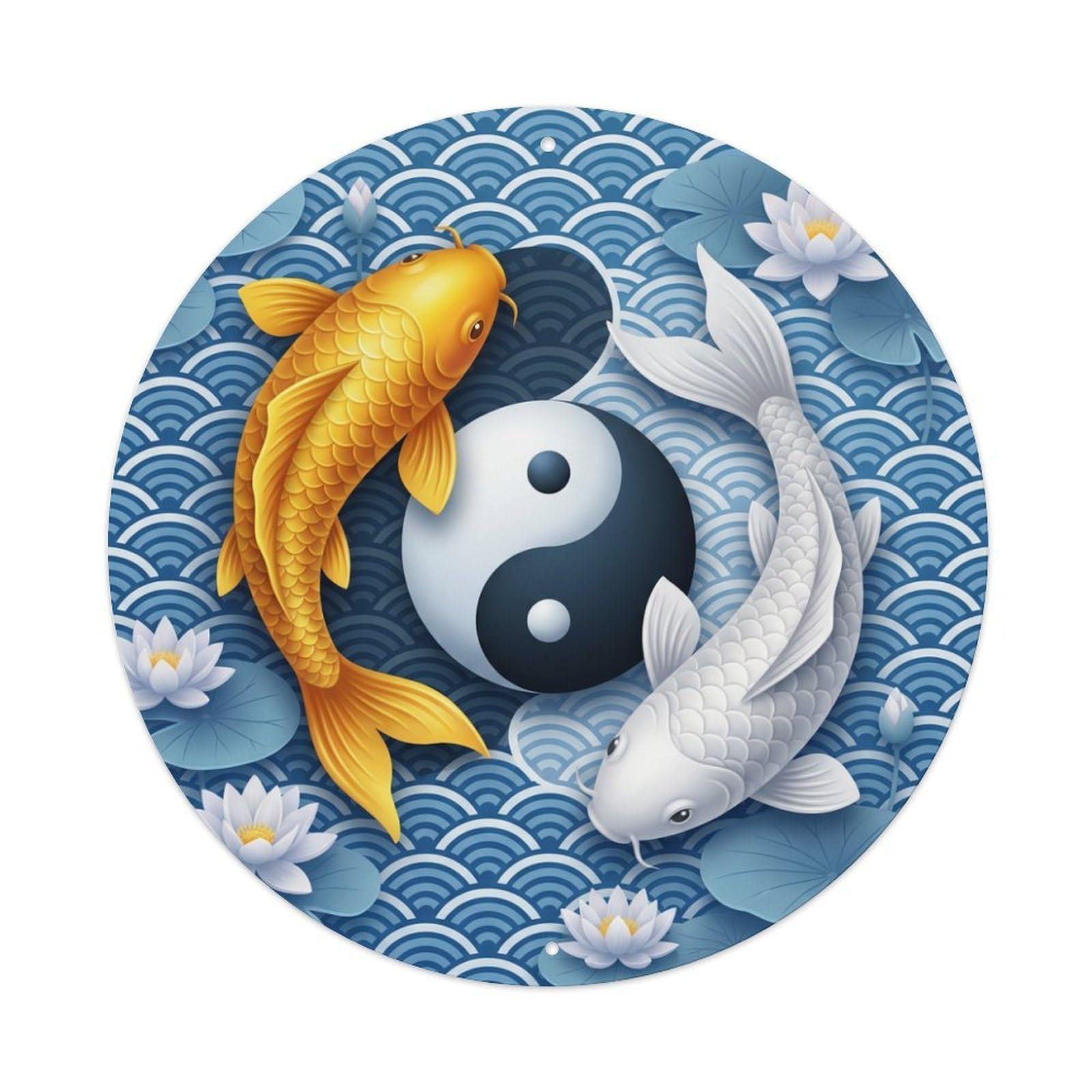 Metal Tin Sign Tai Chi Koi Fish Harmony Circle