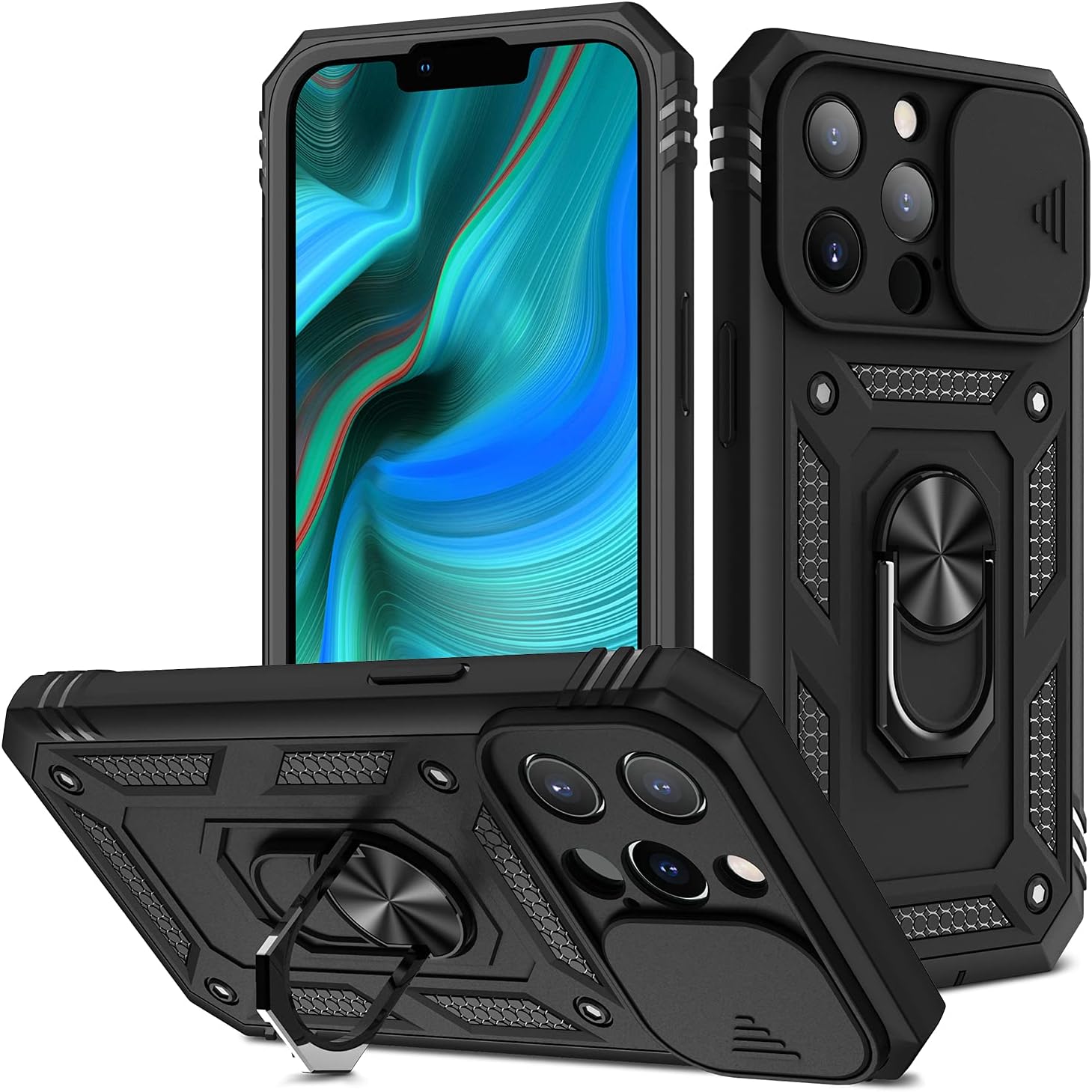 Tiwinxing Compatible with iPhone 13 Pro Max Shockproof Anti-Scratch Case with Camera Cover for iPhone 13 Pro Max Protection Case (Black, iPhone 13 Pro Max)