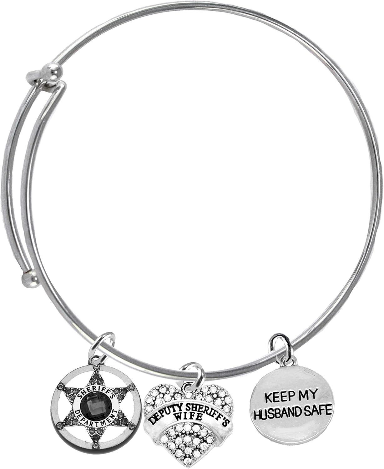 Cardinali Jewelry Sheriff's Badge, Sheriff's Wife, Keep My Husband Safe, Adjustable, Miracle Wire Bracelet, Hypoallergenic Safe-Nickel, Lead And Cadmium Free