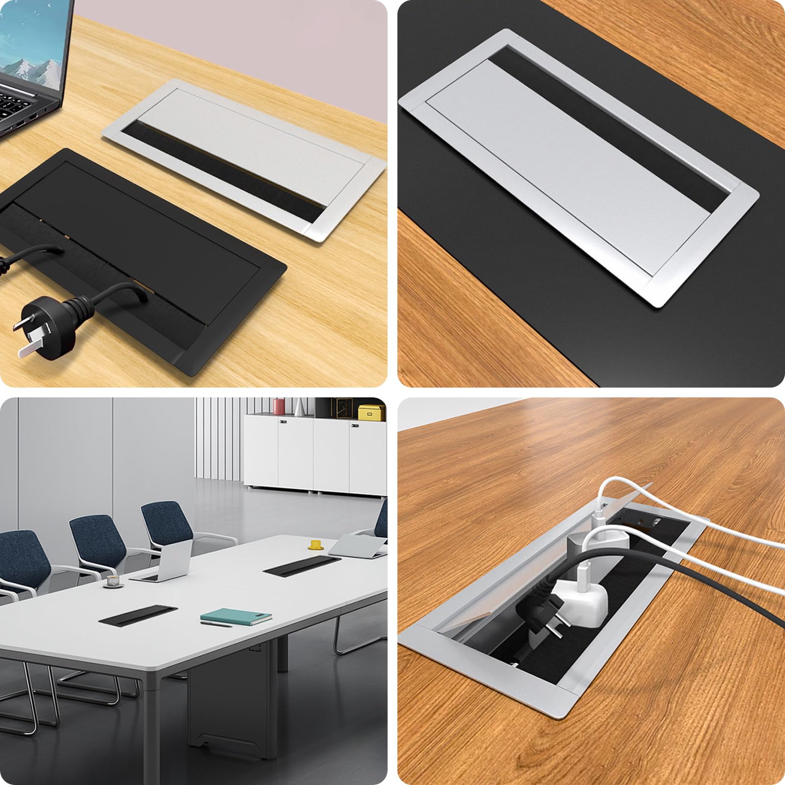 Organisateurs de cordon de bureau en alliage d'aluminium avec technologie de fermeture silencieuse et compatibilité avec prise de courant intégrée boîte de jonction électrique