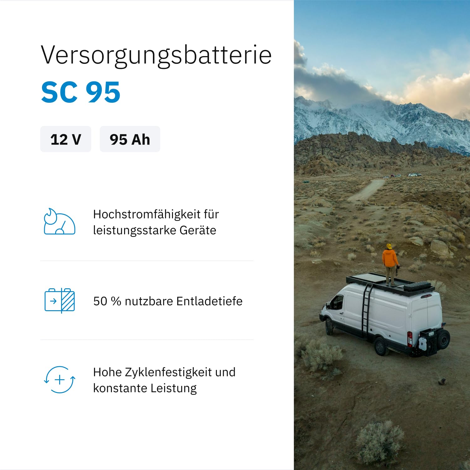 ECTIVE - AGM Semi Cycle Batterie SC95 12V 95Ah 800A - Starterbatterie & Versorgungsbatterie wartungsfrei - VRLA Start- & Aufbaubatterie für Autos, Boote, Van, Camper