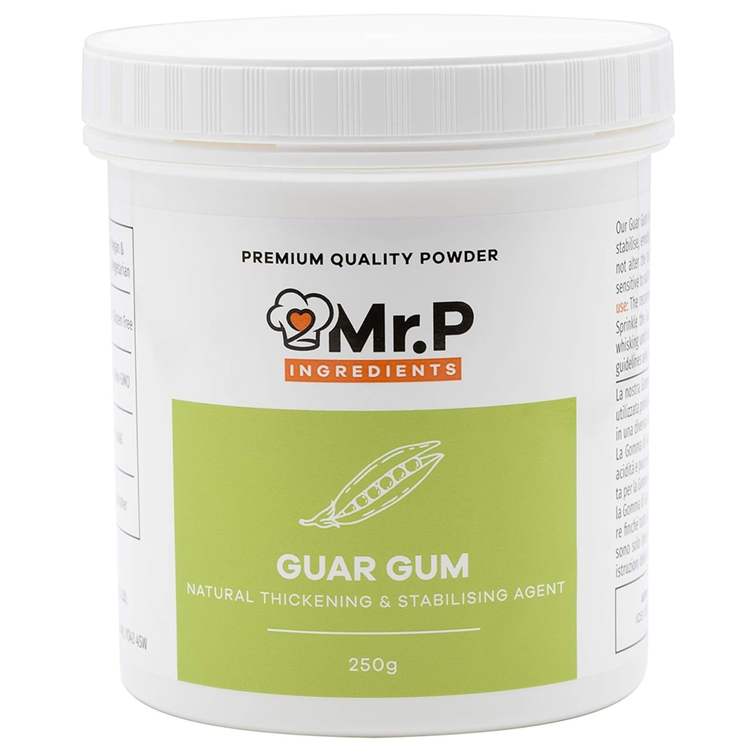 Mr.P IngredientsGuar Gum 250g Powder Thickener and Stabiliser Agent Vegan Vegetarian Halal Kosher Gluten Free (Recyclable Pot)