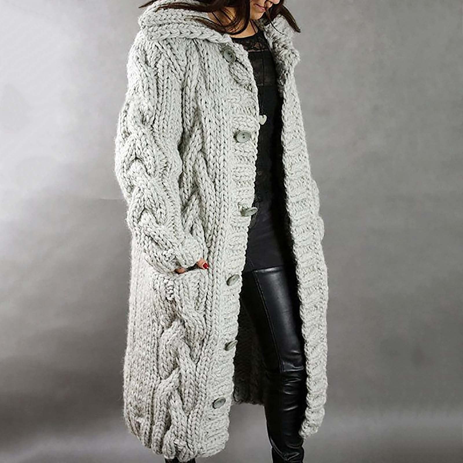 Générique Gilets Femme Pulls Femme - Long Manteau Boutonné Taille Unique s Manches Cardigan Capuche Pull Poche Manteau