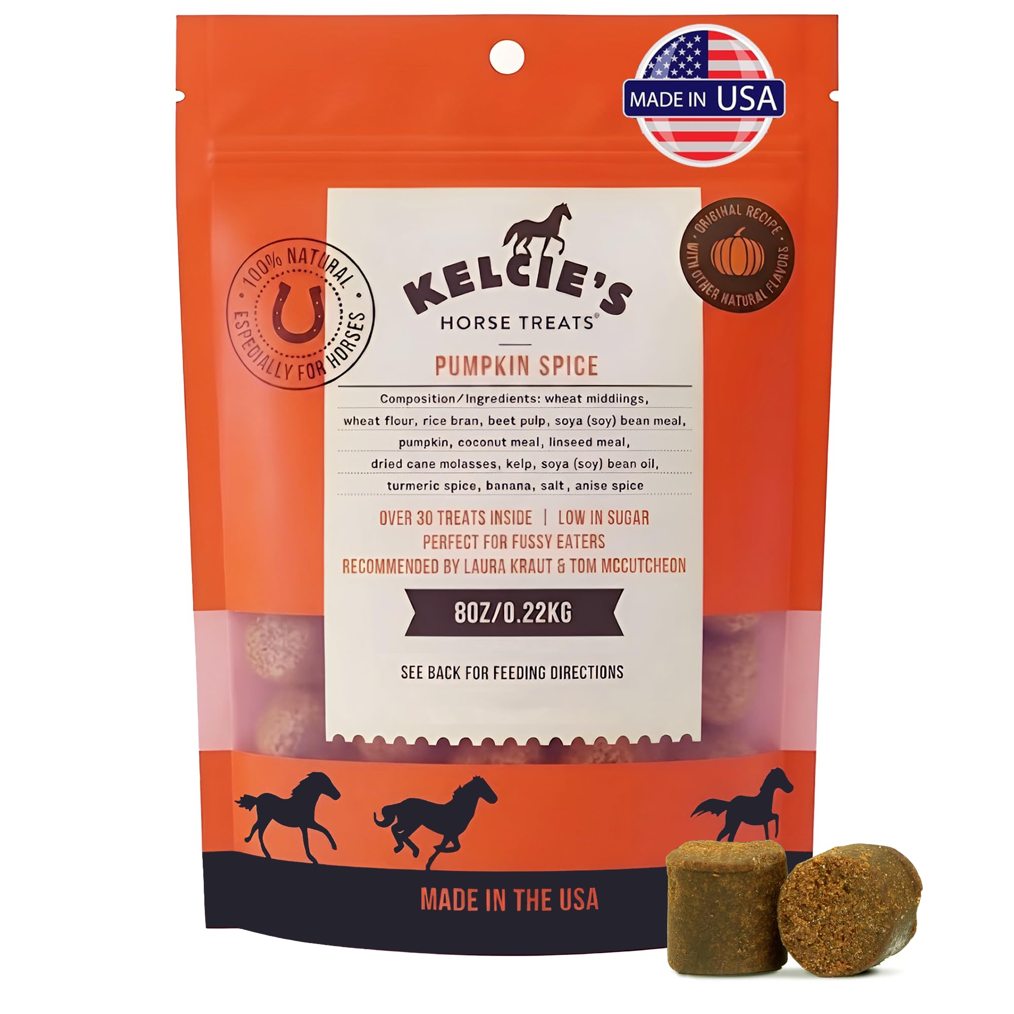 Kelcies Pumpkin Spice Horses Treats - Low Sugar, Starch, and Carbohydrates | Healthy Treats for Horse Supports Superior Digestion 8 Ounce (1 Pack)