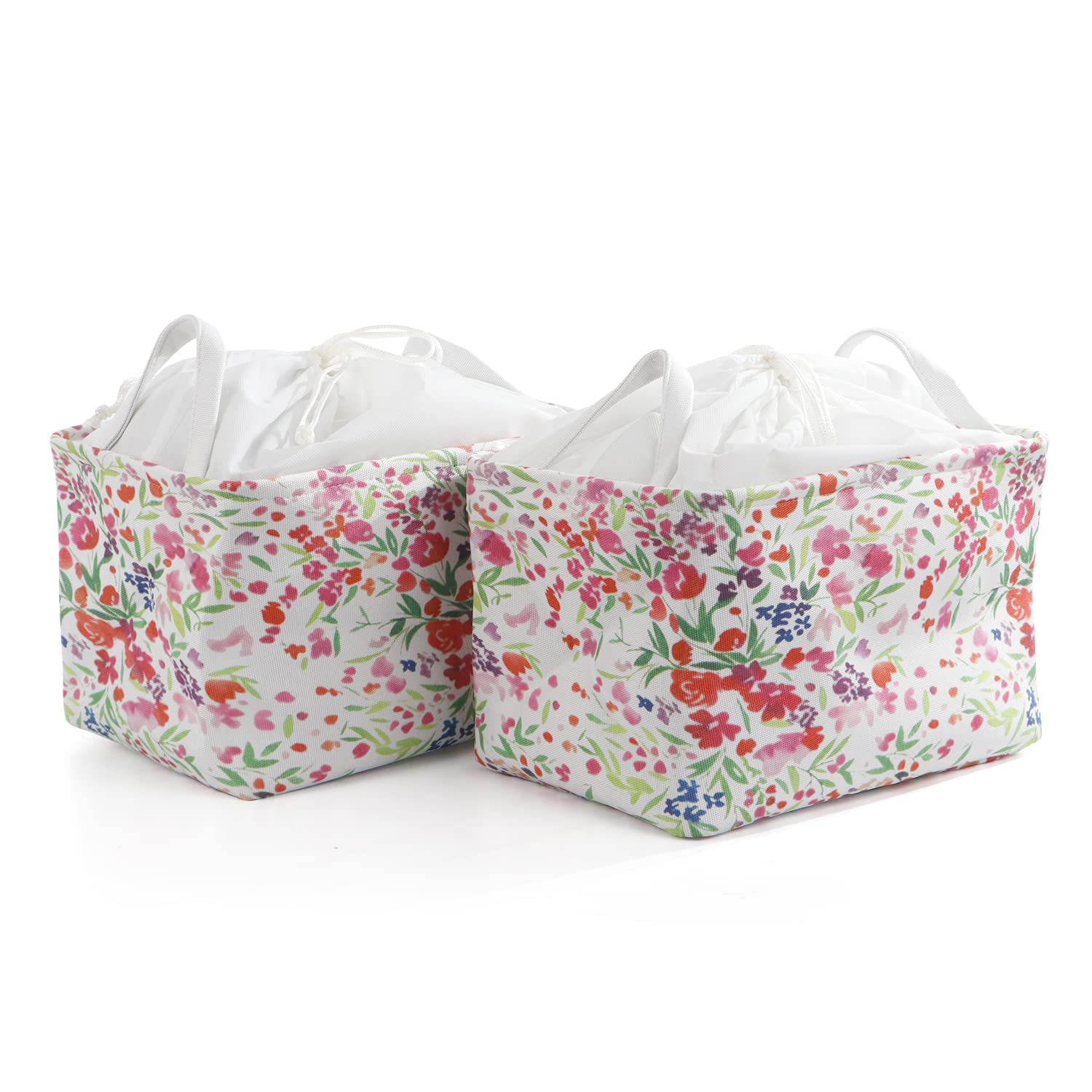 HomeStorie Eco-Friendly Cloth Storage Basket Bin Organizer with Lid (Drawstring Closure), Large Pack of 2 (AR-1952-L*2)