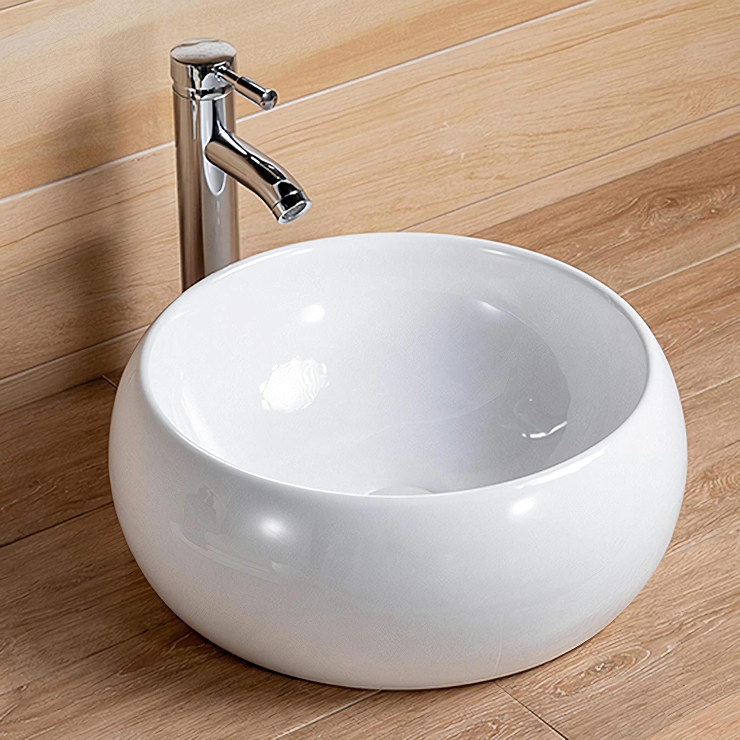 REMANENCE Round Wash Basin Countertop | Tabletop Ceramic Bathroom Sink | Wash Basin Over Counter | Wash Basin For Bathroom (14.5 x 14.5 x 5.9 Inch, White) (B0BN68YQQC) Amazon Price History, Amazon Price Tracker
