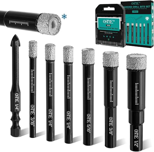 7Pcs Diamond Drill Bit with Cooling Wax, 3/16"-1/2"+1Pcs Drill Bit 1/4" | Ceramic Drill Bit for Pots, Porcelain, Marble, Granite, Glass, Concrete,Masonry,Round Shank, Tile Drill Bti with Storage Case