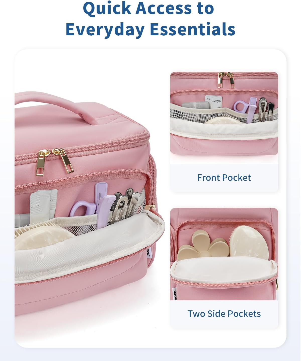 WANDF Travel Toiletry Bag for Women, Wide-open Large Makeup Bag with Handle, Puffy Makeup Organizer for Toiletries, Cosmetics, Accessories, Essentials (Dusty Pink) - Image 5