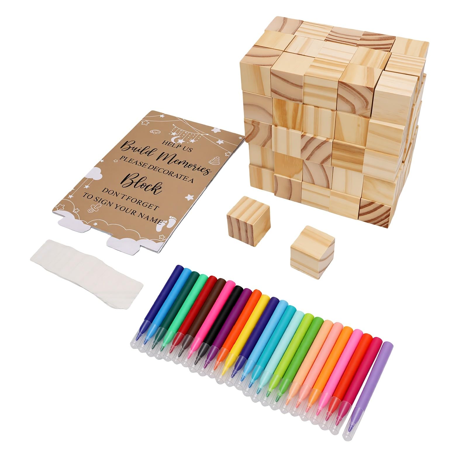 Set di Giochi a Blocchi Fai-da-te per Feste per Bambini da 147 Pezzi Attività Creativa Divertente per la Lavorazione del Legno Massello di Baby Shower