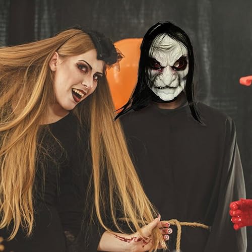 Miniatura 3 de VICDUEKG Máscara aterradora de Halloween con pelo largo, máscara de diablo de terror para cosplay, fiesta espeluznante, disfraz de Halloween,