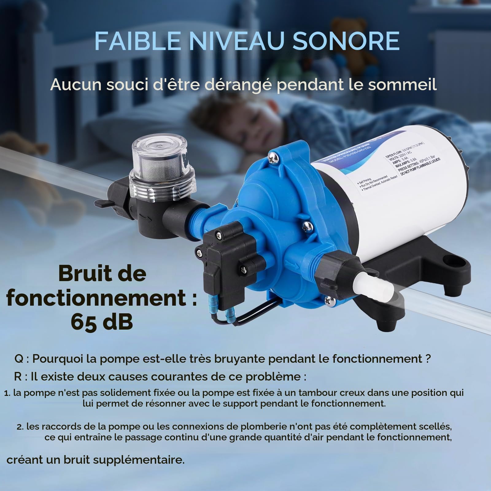 YUCHENGTECH Pompe à Membrane à Eau 220V 88W 11,3 Lpm/min, 45 Psi, 3.1 Bar