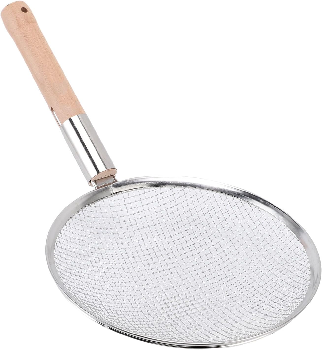 SUNGOOYUE Stainless Steel Skimmer Spoon with Fine Mesh Filter with Wooden Spoon for Home Kitchen, Heat NonSlip Beech Wood, Present Choice for Mother (28CM)